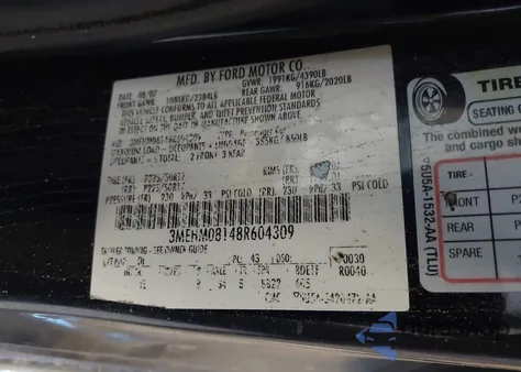 2008 Mercury Milan V6 Premier из США, поврежденный, VIN 3MEHM08148R604309